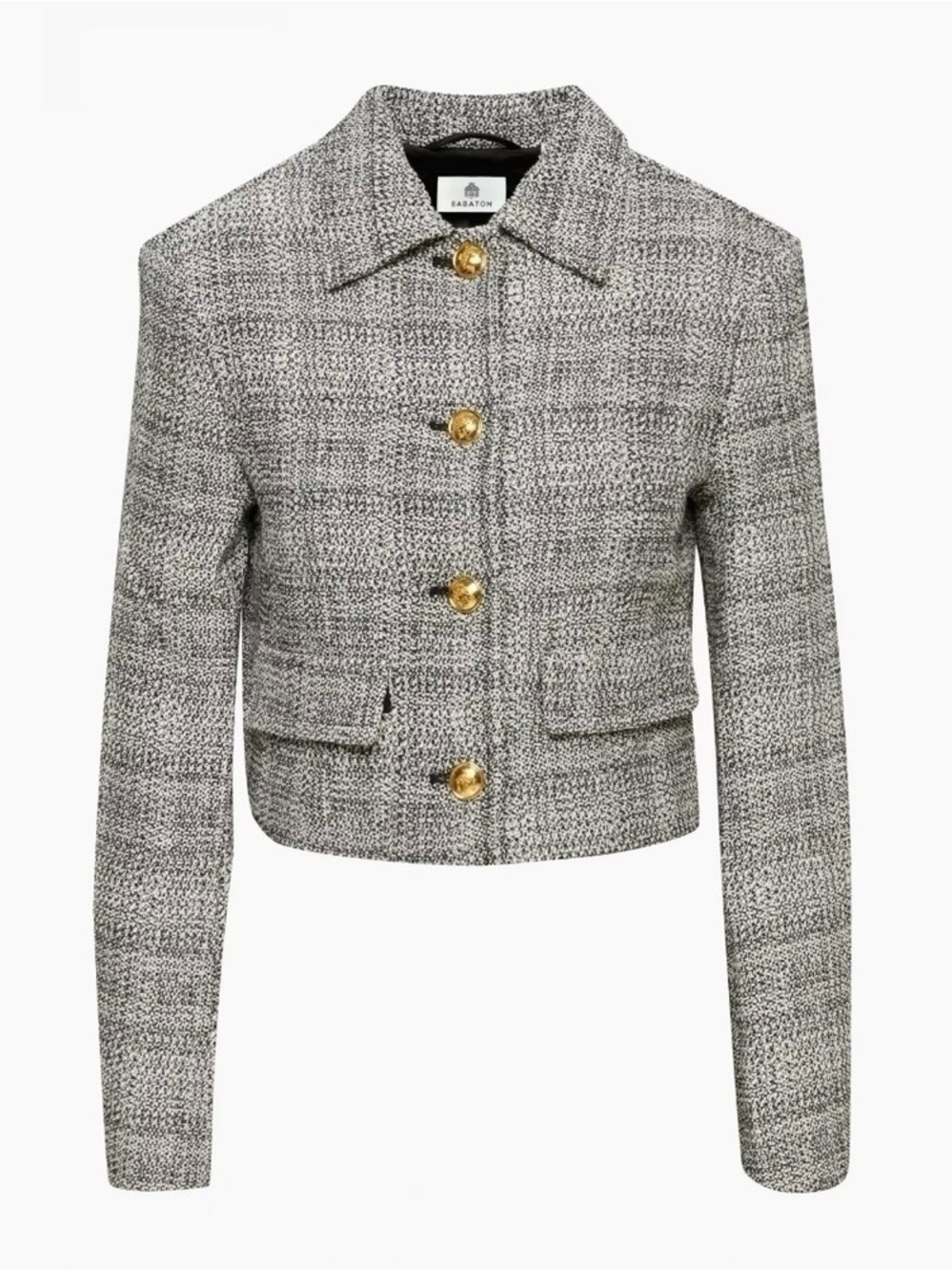 NEW BABATON Frances Jacket Black White Woven Tweed Gold Button Black White TweeD
